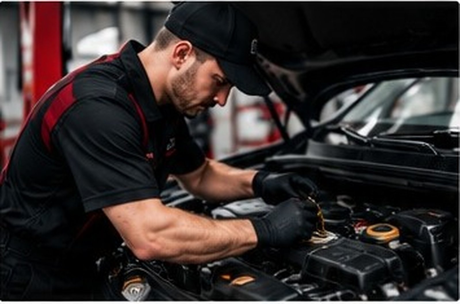 Technician performing an oil change